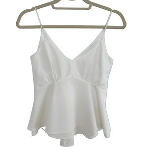Pink Stitch Double Peplum V Neck Spaghetti Strap White Summer Top - Size 2